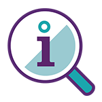 Icon of a magnifying glass looking at information representing the support caba offers carers