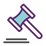 Icon image depicting a judge's gavel representing legal advice and help